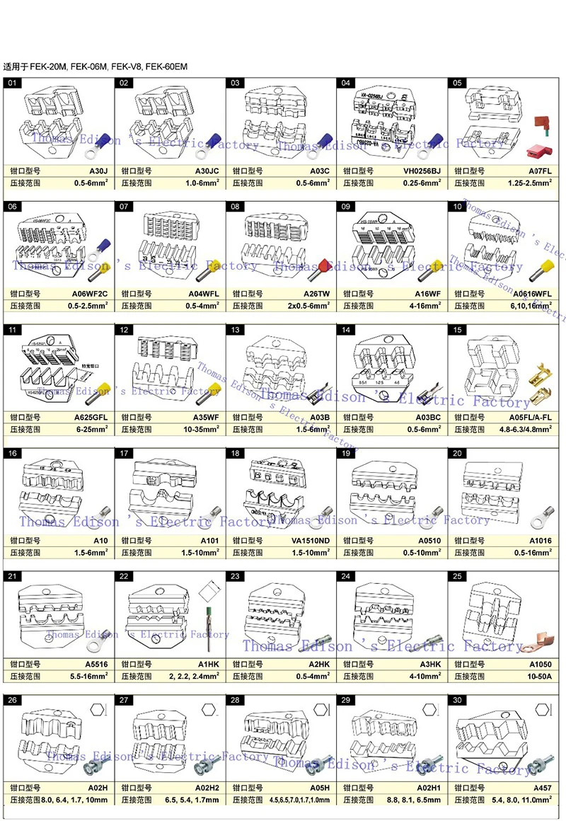 A06WF2C A16WF A02H1 A03C штампы наборы для HS HS-06WF2C FSE-06WF2C AM-10 EM-6B1 EM-6B2 обжимной Пилер обжимной станок модули челюсти