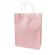 10 unids/lote Festival regalo bolsa de papel Kraft de color rosa suave de compras bolsas DIY multifunción reciclable bolsa de papel con asas