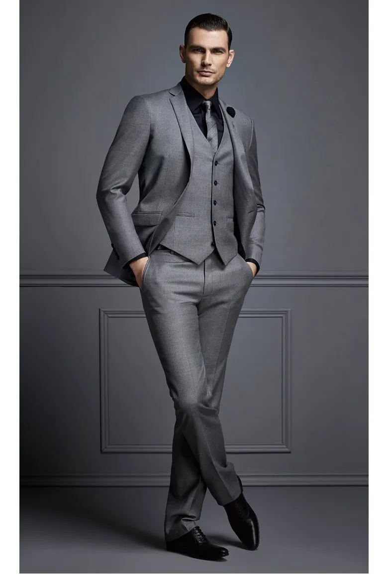 2018 Latest Coat Pant Designs Smoking Grey Men Suit Slim Fit 3 Piece
