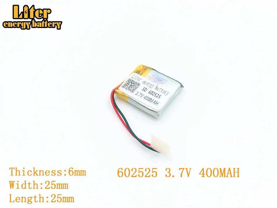 Liter energy battery 3.7V 400mAh 602525 plug Lithium Polymer Rechargeable Battery For MP3 MP4 MP5 polymer | Электроника