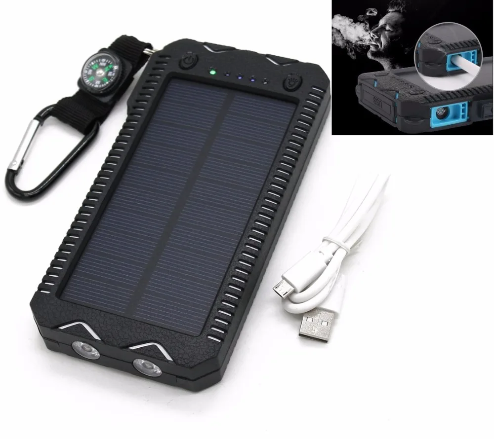 Dual USB Ports Solar Charger Power Bank W Cigarette Lighter Port Flashlight LED Portable font b