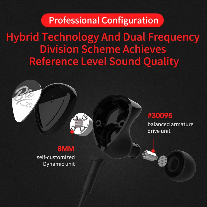 KZ BTE APTX Wireless Bluetooth Headset 1BA+1DD Hybrid Earphone Portable HIFI Waterproof IPX6 Headset Sprots Earphones Mic APT-X 