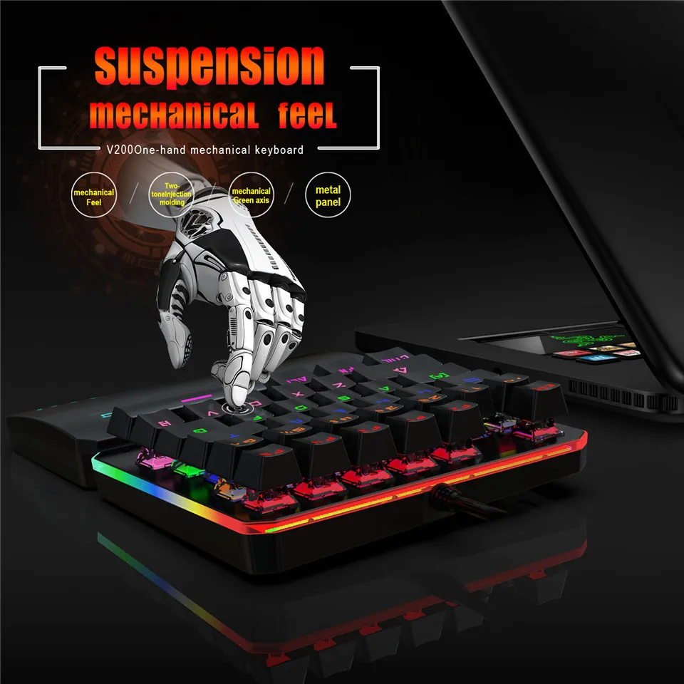 Ручная клавиатура; большие размеры 35-ключ RGB несколько Подсветка режим HXSJ одной рукой игровая клавиатура LSuitable для профессиональная игровая приставка