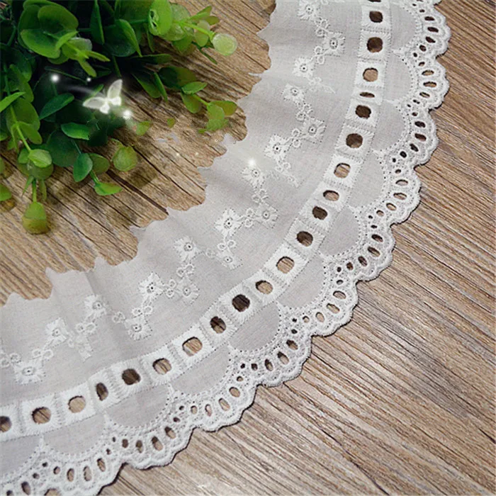 5Y-14Yards/lot Width 8 Cm White100% Cotton Embroidered Lace Trim Women's Clothing Dress Diy Lace Fabrics accessories
