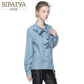 

Female Clothing 2017 SIPAIYA Spring and Autumn Korean Casual Loose Blouse Shirt Bow Tie Collar Women Long Sleeve Shirt Feminina