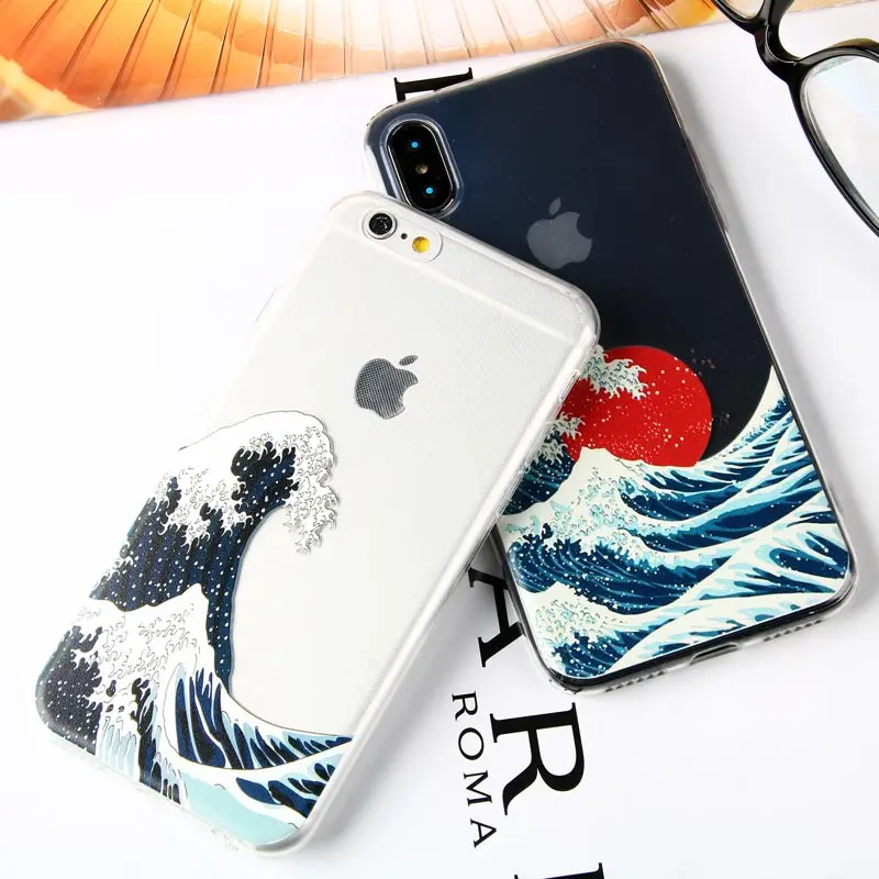 

Japanese Sea Wave Ocean Case for iPhone 11 XS MAX XR Soft Silicone Clear Summer Cover For iphone 6S 7 8 Plus Cartoon Phone Capa