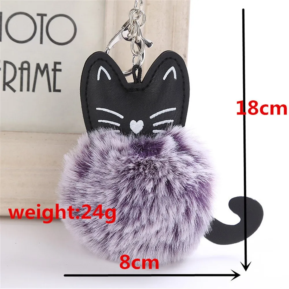 

Fluffy Rabbit Fur Ball cat Keychain Pompom Key Chain Pu Leather cat Keyring Holder Bag Charm Trinket Chaveiros