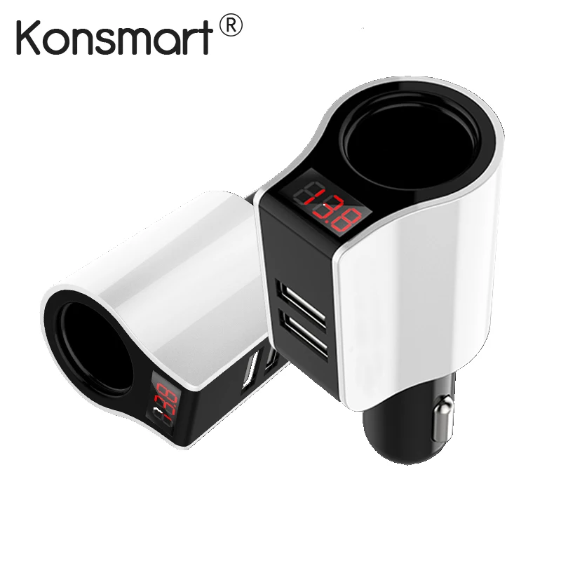 

KONSMART LED Display Dual USB Car Charger with Lighter Slot For iPhone 5 6 7 Plus iPad Samsung Huawei Xiaomi Phones Car GPS DVR