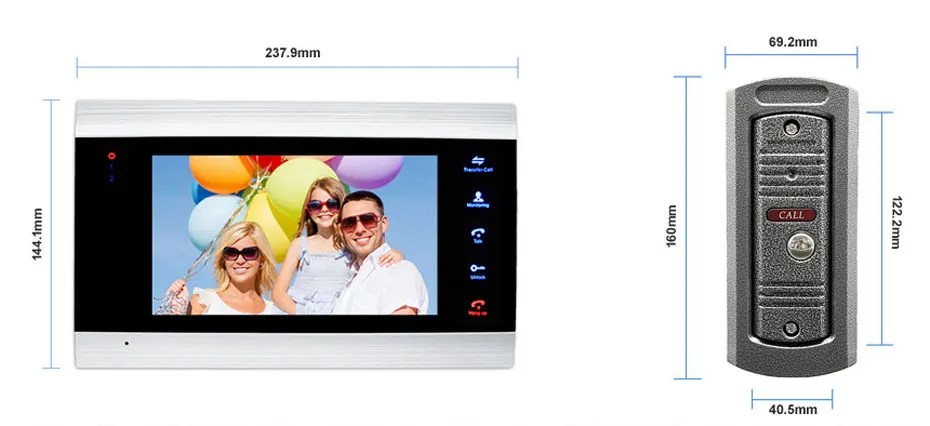7 дюймов ЖК-дисплей HD видео домофона обнаружения движения видео-дверной звонок с Водонепроницаемый ИК 720P AHD Камера Villa Интерком Системы
