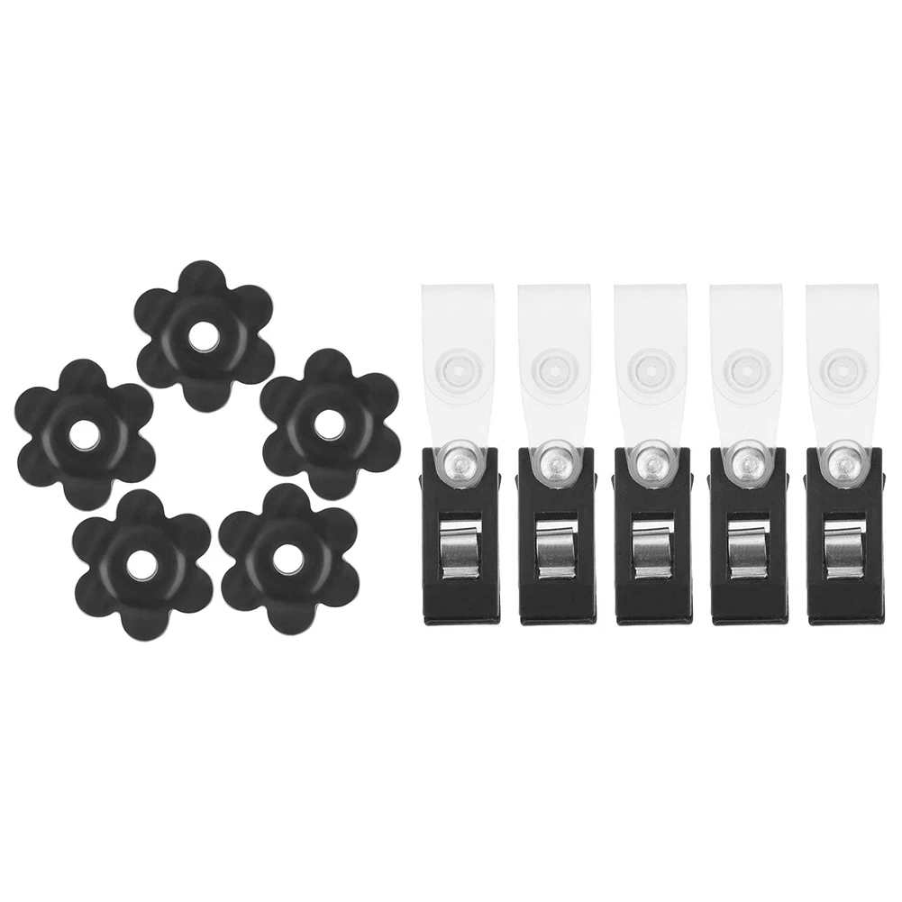 

5 Pairs Practical Black Flag Stoppers Set Yard Rubber Easy Install Garden Tools Banners Accessories Anti-wind With Clips Outdoor