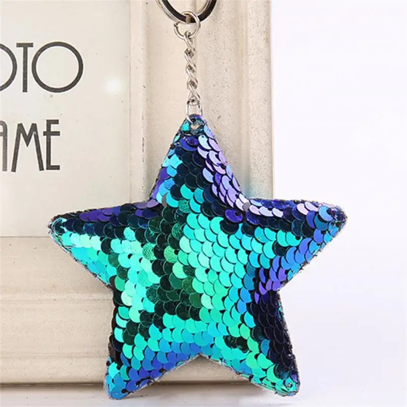 

Cute Chaveiro Star Keychain Glitter Pompom Sequins Key Chain Gifts for Women Llaveros Mujer Car Bag Accessories Key Ring