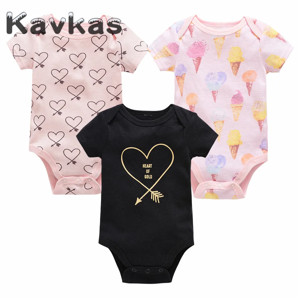 

Kavkas 2019 3 pcs/lot Summer Baby Clothes Set Short Sleeve Cotton Cartoon Rompers 0-12 months roupa de bebes Newrborn Clothing
