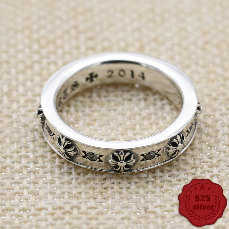 

925 sterling silver ring fashion personality retro hip-hop punk wind engraving simple cross letter 2018 new hot sale rings