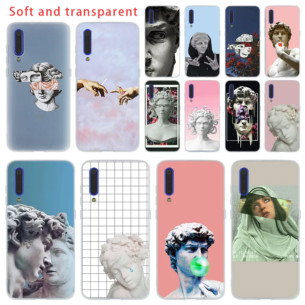 

Art David Statue flower Cover Cases soft TPU phone For Xiaomi 9 8 Mi 6 5X lite se A1 A2 For Redmi Note 7 6 5 Go coque