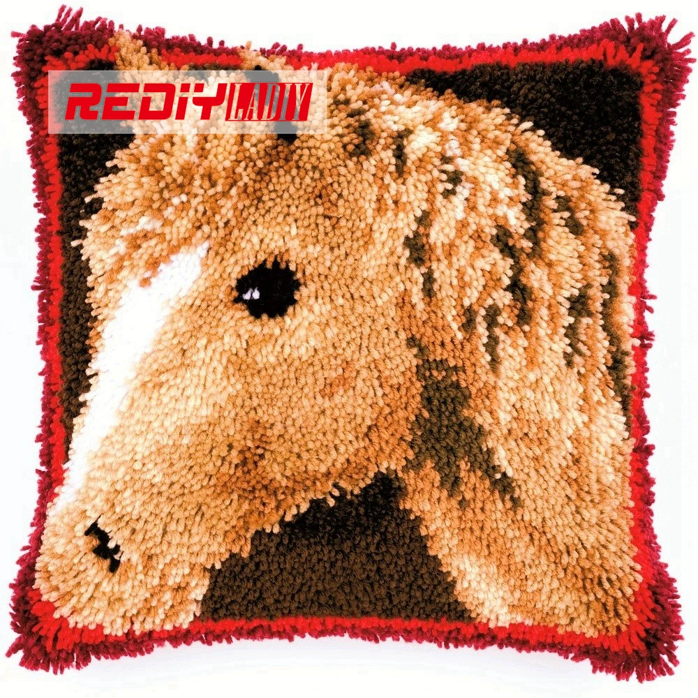 

HOT Latch Hook Cushion Kits Gift DIY Needlework Crocheting Throw Pillow Unfinished Yarn Embroidery Pillowcase MY FAVORITE HORSE
