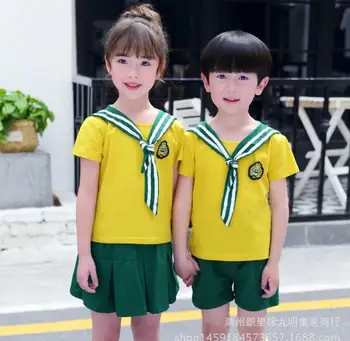 

Kindergarten children wear summer New England cotton class service Navy uniforms students kid children student clothing