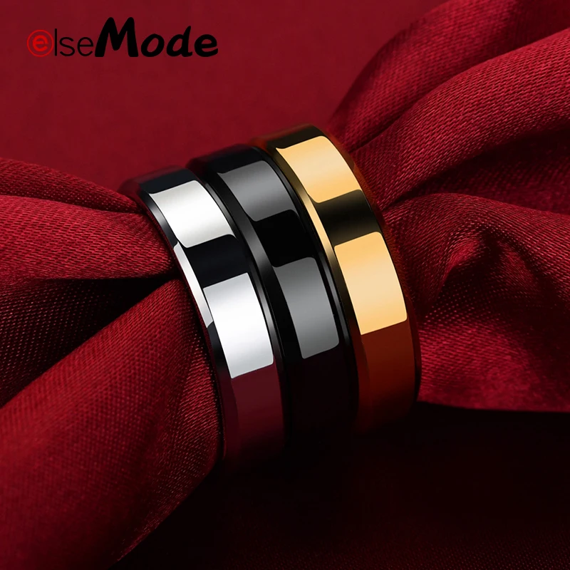 

ELSEMODE Men Titanium Steel Ring Black Gold 6 mm Engagement Simple Wedding Rings for Women Bijouterie Anillo