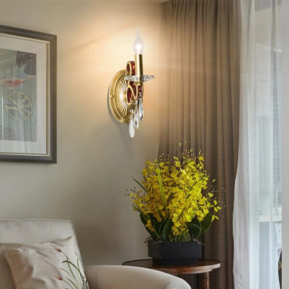 Европейский стиль кристалл настенный светильник современный настенный светильник AC110V 220 В блеск золота wandlamp домашнего освещения