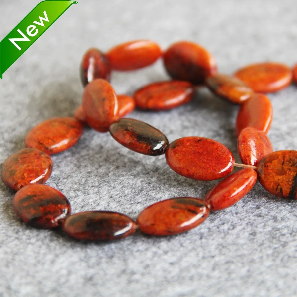 

For Necklace Bracelet 13x18mm Orange Turkey Howlite Chalcedony Oval Loose DIY Beads Stones 15inch Jewelry Making Fitting Female