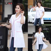 Новое поступление, больничная клиника, одежда доктора, длинная медицинская Униформа с короткими рукавами, одежда для салона красоты с v-образным вырезом, белое лабораторное пальто, униформа медсестры
