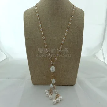 

N041512 26'' White Keshi Pearl Crystal Chain Necklace