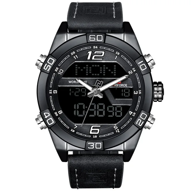 All Black Бренд NAVIFORCE, мужские военные спортивные часы, мужские водонепроницаемые кварцевые наручные часы, мужские кожаные часы с датой, Relogio Masculino - Цвет: All Black