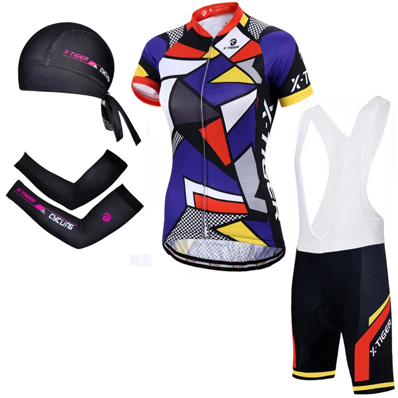 X-Tiger Pro/брендовый Женский комплект для велоспорта с защитой от ультрафиолета, с коротким рукавом, костюм для велоспорта, MTB, одежда для езды на велосипеде, дышащая одежда для велоспорта - Цвет: 4 in 1