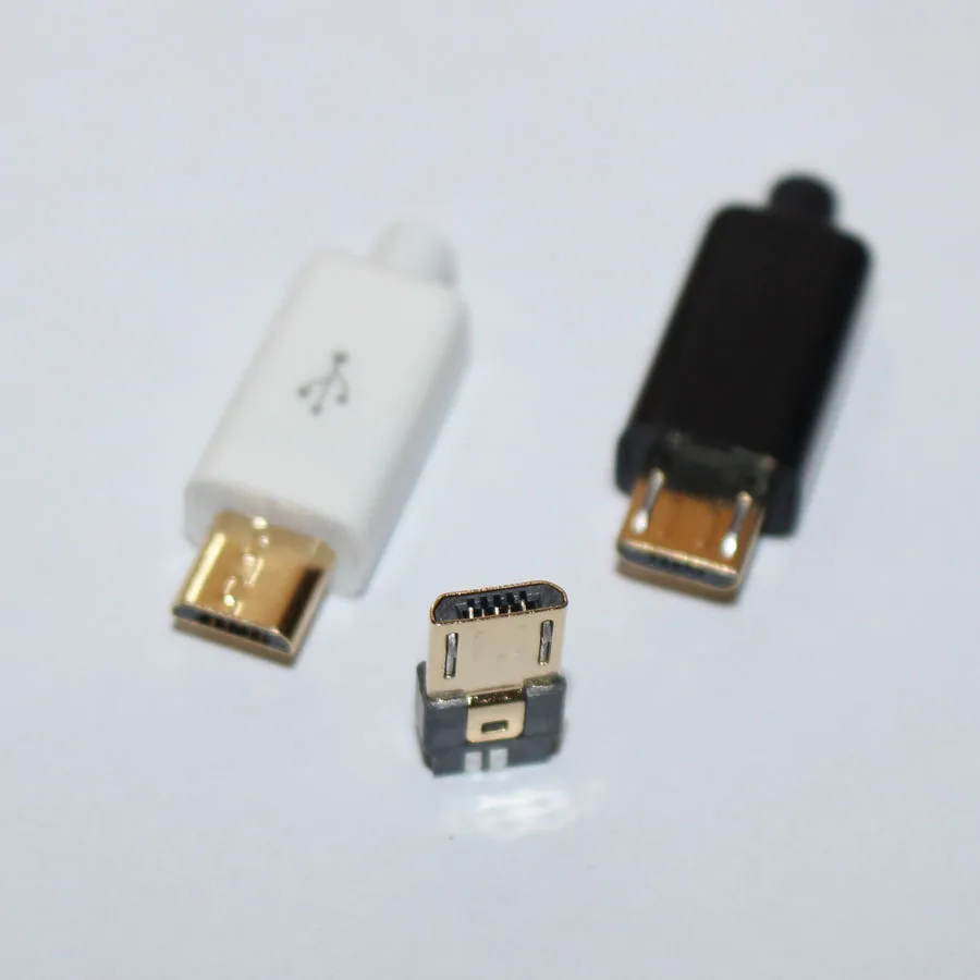 10 компл. DIY Micro usb Тип B Мужской 5 pin четыре части в сборе разъем розетка, 4 в 1 черный белый цвет части позолоченный USB