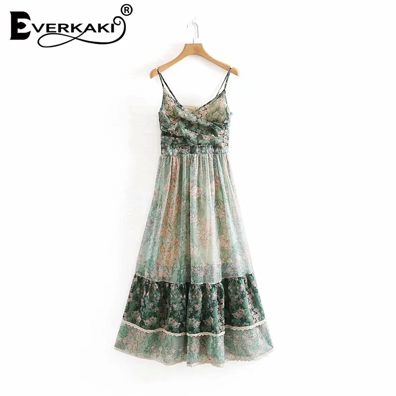 Everkaki Gypsy платье комбинация макси с принтом женское богемное кружевное лоскутное v