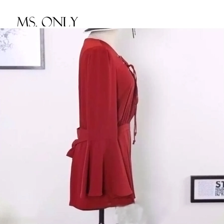 Винтажная Женская длинная шифоновая блуза с рукавами-клеш с глубоким v-образным вырезом, брюки-комбинезон, красная шнуровка на чашечках, галстук, блузка, шорты, комбинезон