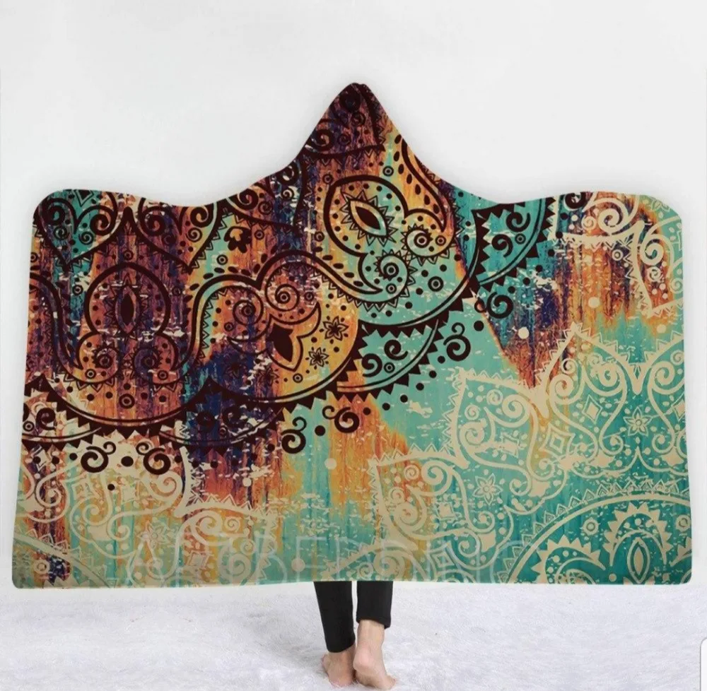 

3D Printed Nap Cool Hooded Blanket for Adults Kid Warm Wearable Fleece Woman Throw Blankets Microfiber Cloak on The Sofa
