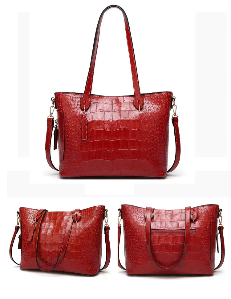 MJ Women Shoulder Bag Female Large PU Leather Women Handbag Crocodile Patterned Leather Tote Big Crossbody Handbag Messenger Bag (15)