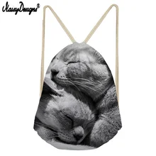 Лучший подарок известный бренд на заказ Lovers Drawstring сумка 3D милый кот принт Портативный Луч карман Мужская и Женская дорожная сумка Горячая Распродажа