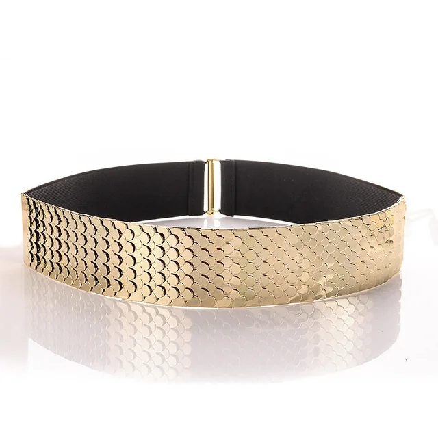 Gold Scale Belt Female Belt Cummerbund Women Elastic Waist Belts casual style luxury female