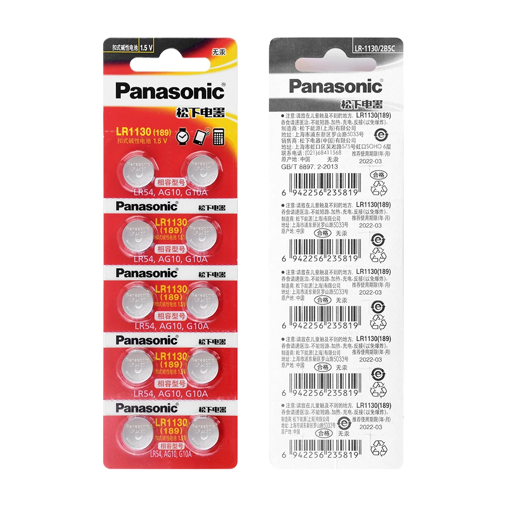 30 шт./лот Panasonic 1,5 V AG10 LR1130 щелочной AG10 389 LR54 SR54 SR1130W 189 LR1130 Батарея батареи LR 1130 кнопка плоский круглый аккумулятор