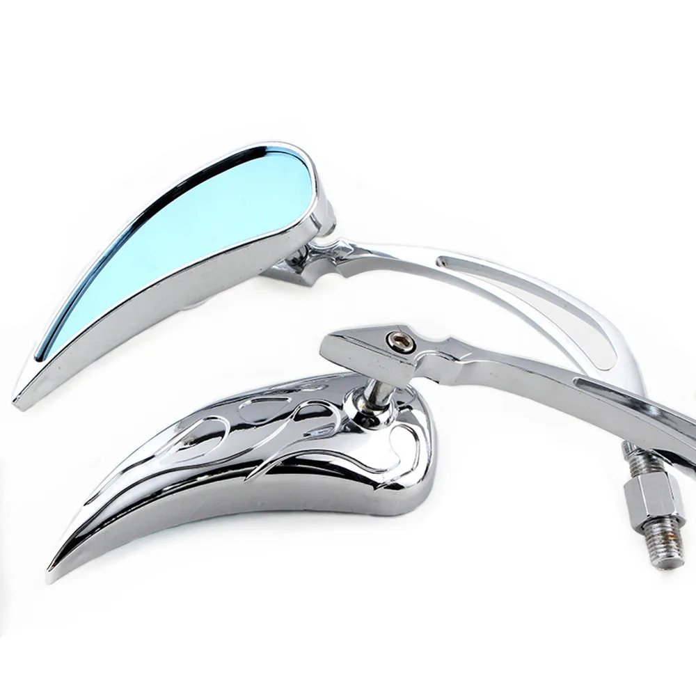 evomosa 8mm//10mm Motorcycle Chrome Teardrop Rear view Side Mirrors for Custom Cruiser Chopper Harley Honda Sportster Dyna Softail
