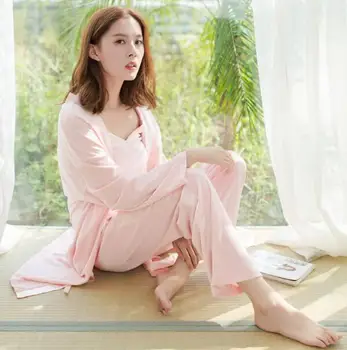 

3 Piece 2019 New Winter Princess Pink Sexy Sleepwear Women Loose Pajamas Lady Thicken Nightwear Warm Home Sets