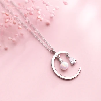 

Moon Necklace Pendants 925 Silver Opal Choker Best Friend Kolye Vintage Boho Bijoux Femme Collier Necklace Women Jewelry Collane