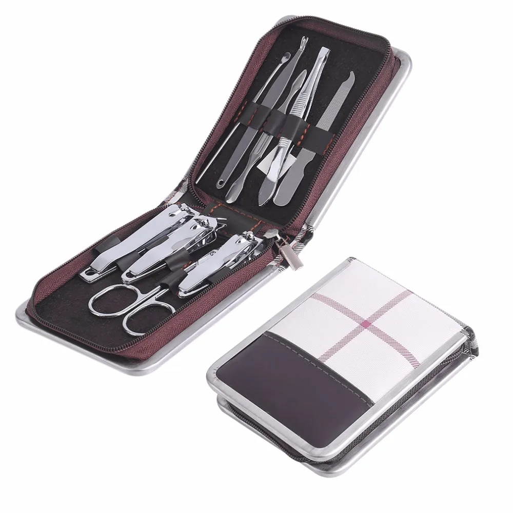 9pcs Portable Size Travel Nail Clipper Kit Stainless Steel Nail Care