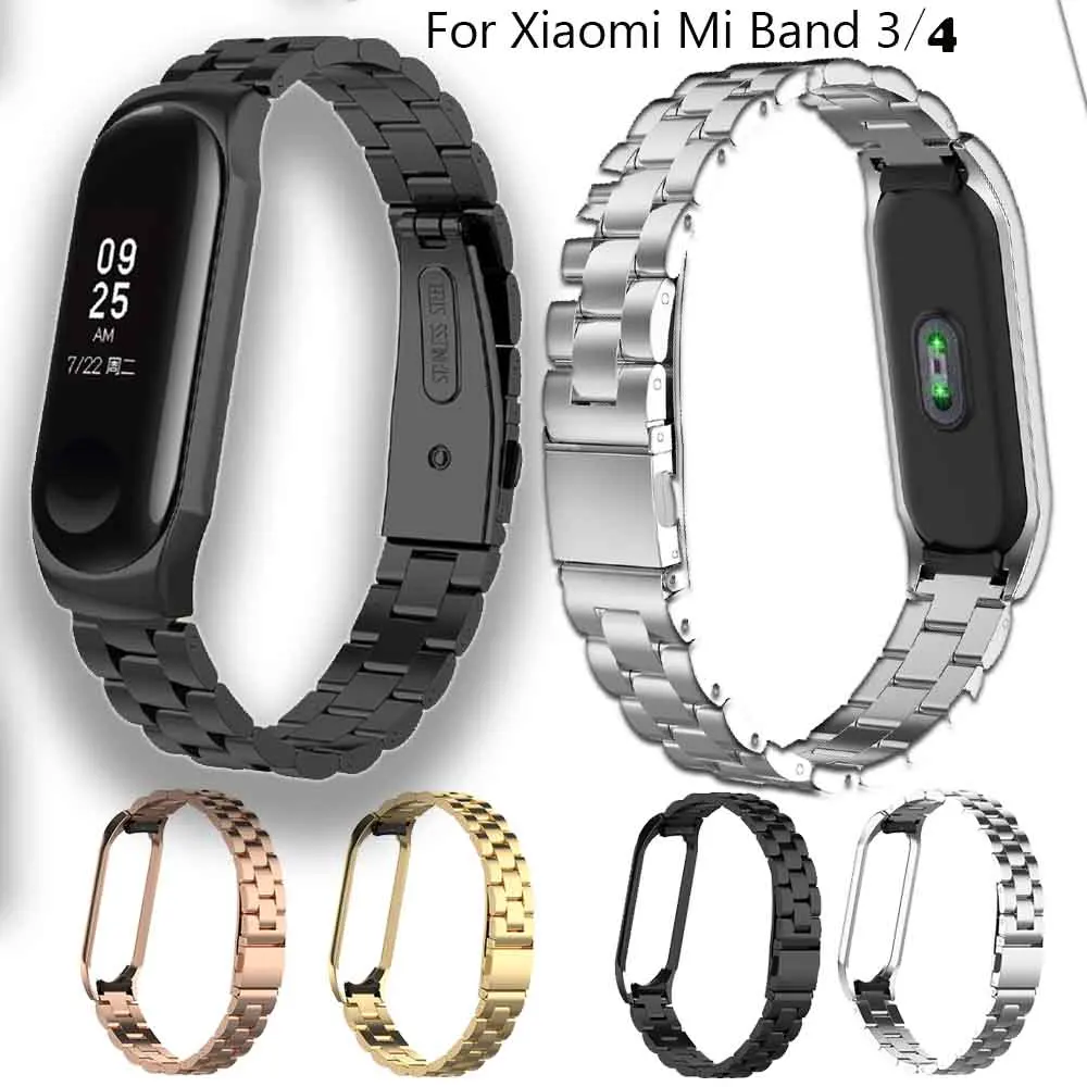 Ремешок из нержавеющей стали для Xiaomi Mi Band 3 смарт браслет аксессуары 4 ремешок