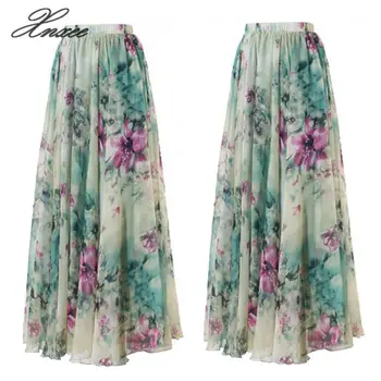 

2020 Women Summer Floral Long Maxi Skirt Beach Sundress Party Casual
