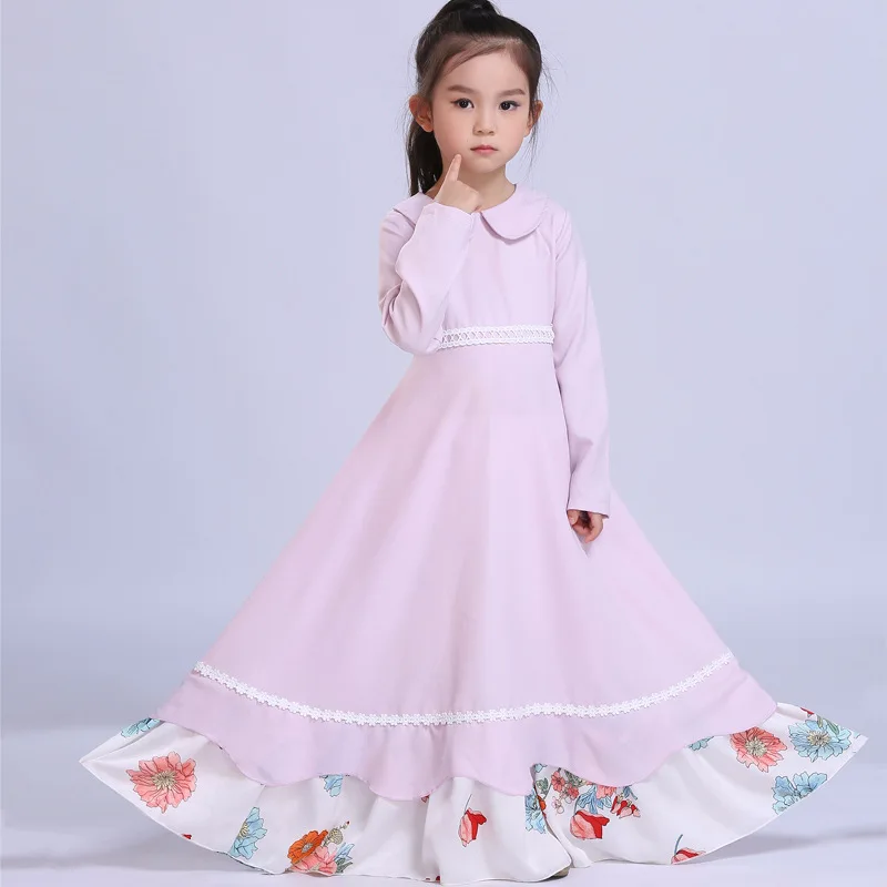 

Muslim Children Islamic Abaya Long Sleeve Kids Dress Djellaba Patchwork Flowers Dubai Robe Traditional Clothing Kids Burqa 03