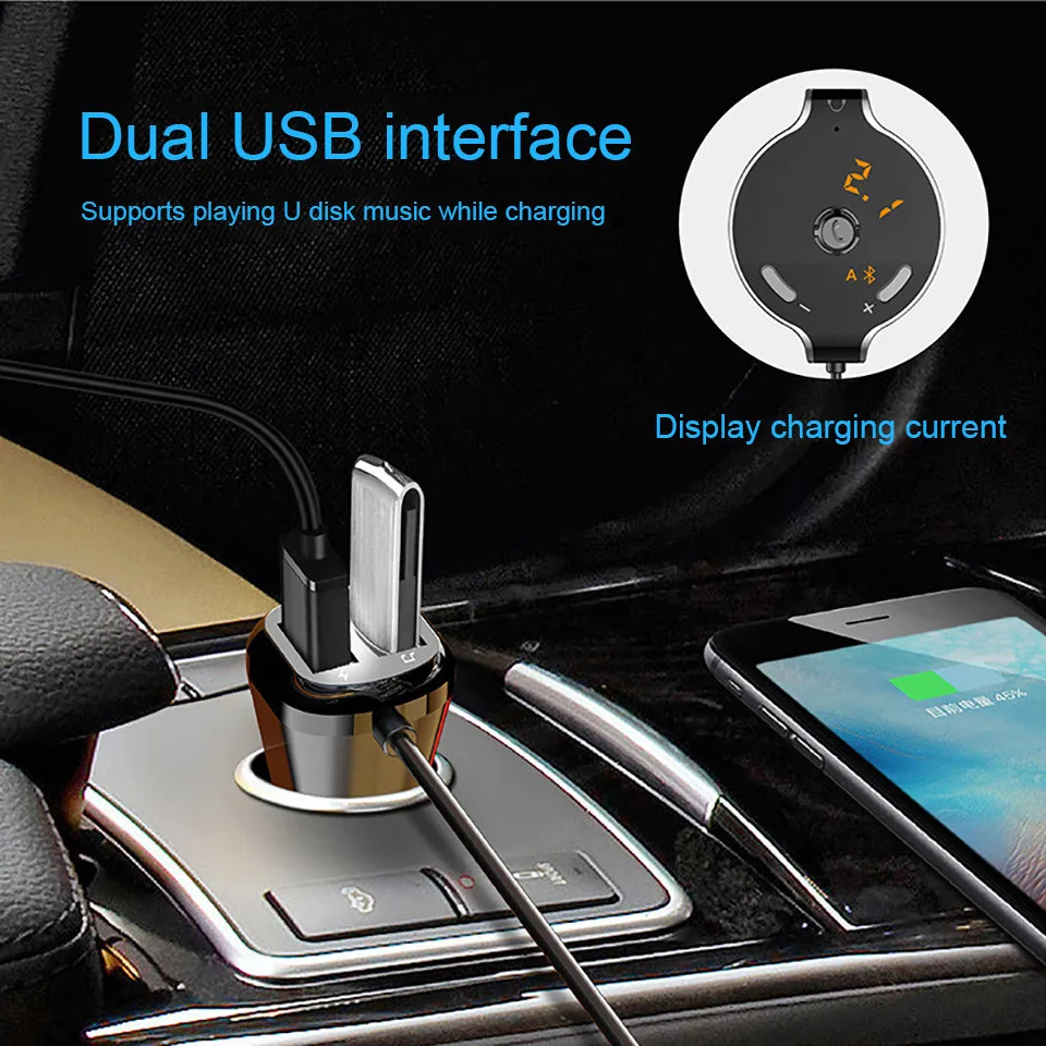 Bluetooth FM Transmitter Wireless Bluetooth FM Modulator Handsfree Car Kit 3.5mm Bluetooth Aux Car MP3 Player TF USB Car Charger (5)