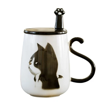 

Cute Cartoon Cat Ceramic Mugs.Mug With Lid and Spoon Creative Milk Coffee Tea Cup Porcelain Mugs Valentine's Day Gift