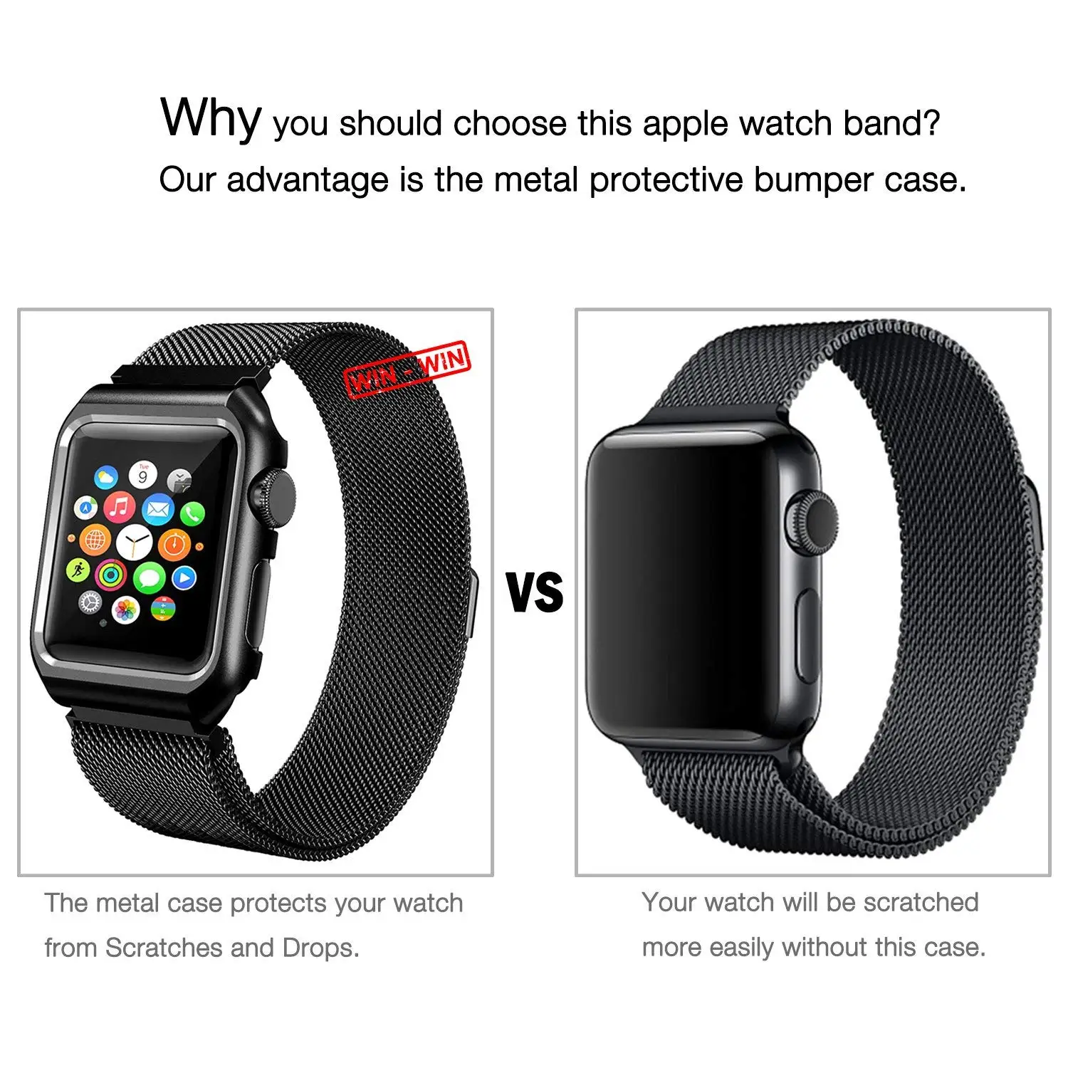 Band and Case For Apple Watch Case 38mm 42mm Milanese Loop Magnetic Mesh Stainless Steel Band Metal Bumper Cover Series 3 2 1