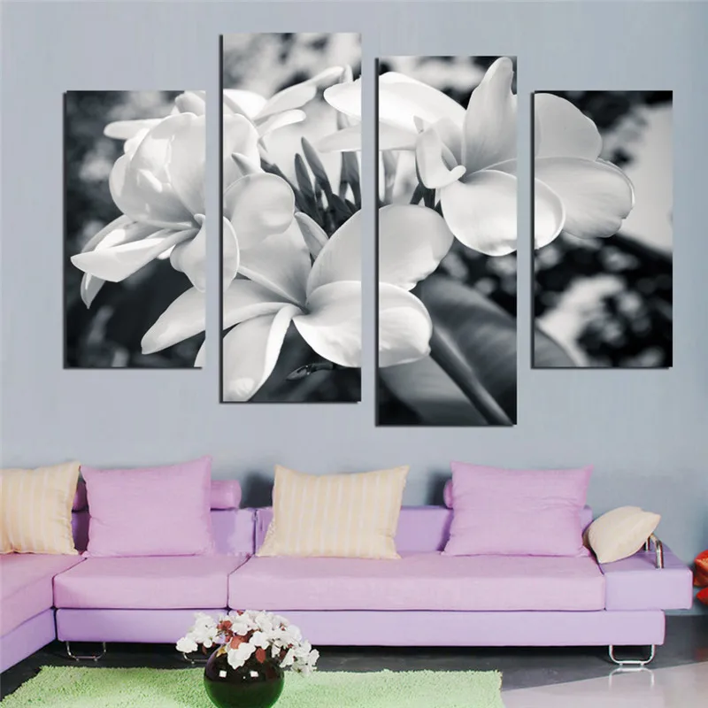 4Panel-New-Modern-Effect-of-black-and-white-images-Flower-Painting-Picture-Cuadros-Decoracion-Canvas-Art