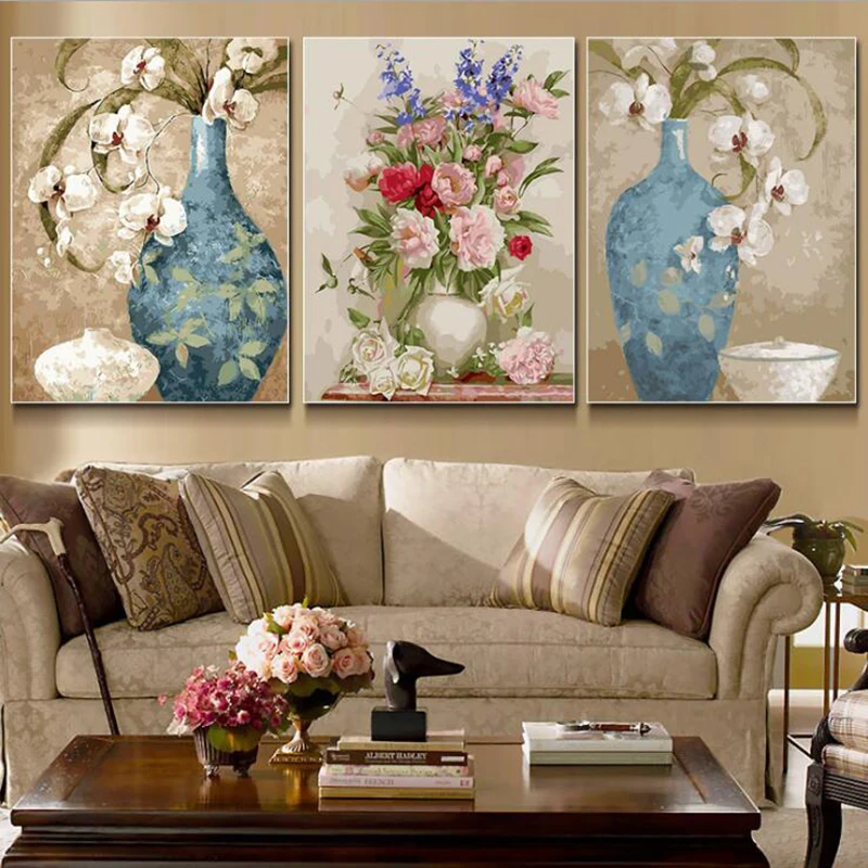 

3 Pcs/Set Vintage Painting flower DIY Painting By Numbers Kits Acrylic Paint On Canvas Handpainted Oil Painting For Wall Artwork