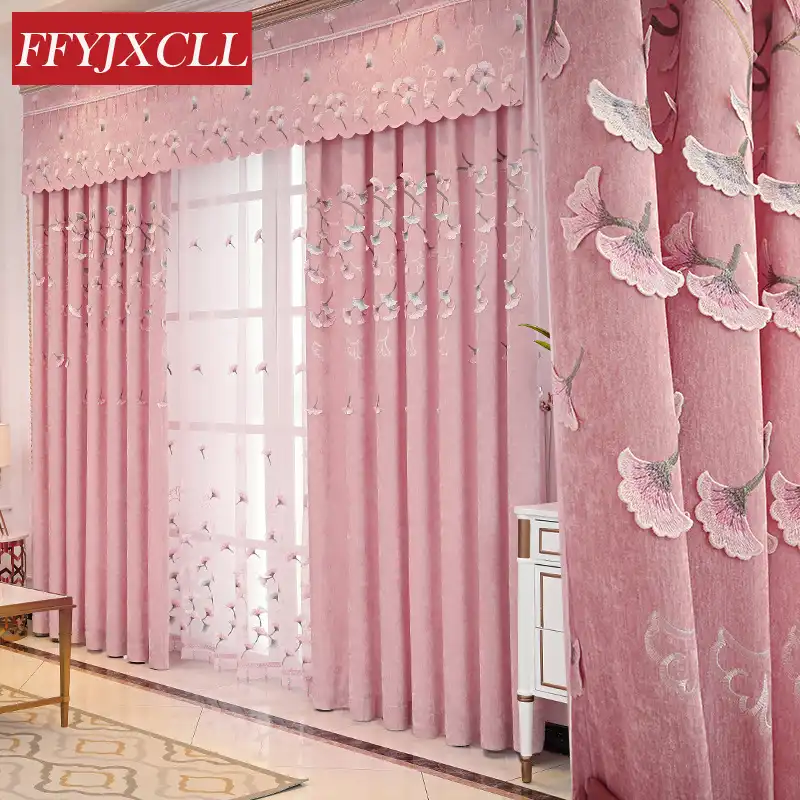 Pink Floral Embroidered Window Valance Curtains For Living Room Window Curtains Blackout For Bedroom Kitchen Drapes Home Decor Curtains Aliexpress