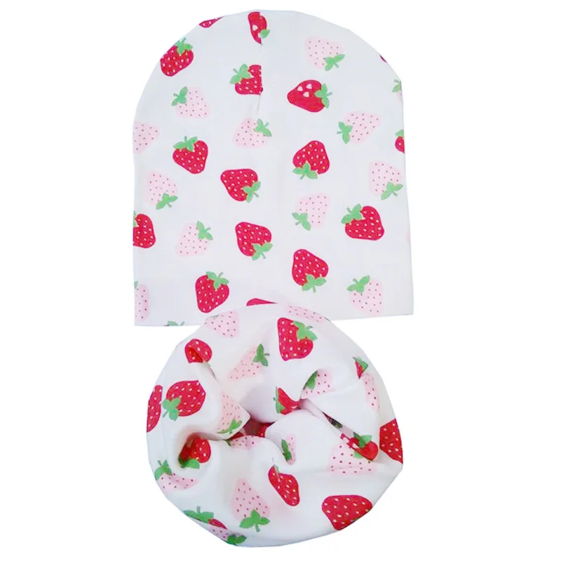 Новая модная осенне-зимняя хлопковая шапка для детей, шапка для мальчиков и девочек, комплект с шарфом, вязаная шапка для малышей, детские вязаные шапочки, весенняя шапка для малышей - Цвет: Strawberry