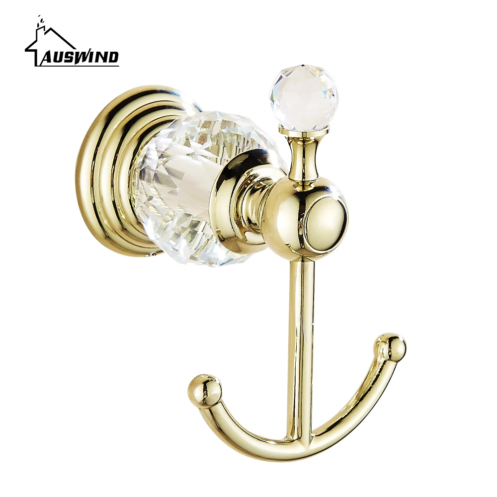 European Style Solid Brass Chrome Crystal Metal Coat Hooks Decorative Wall  Hooks Wall Hanger Bathroom Accessories